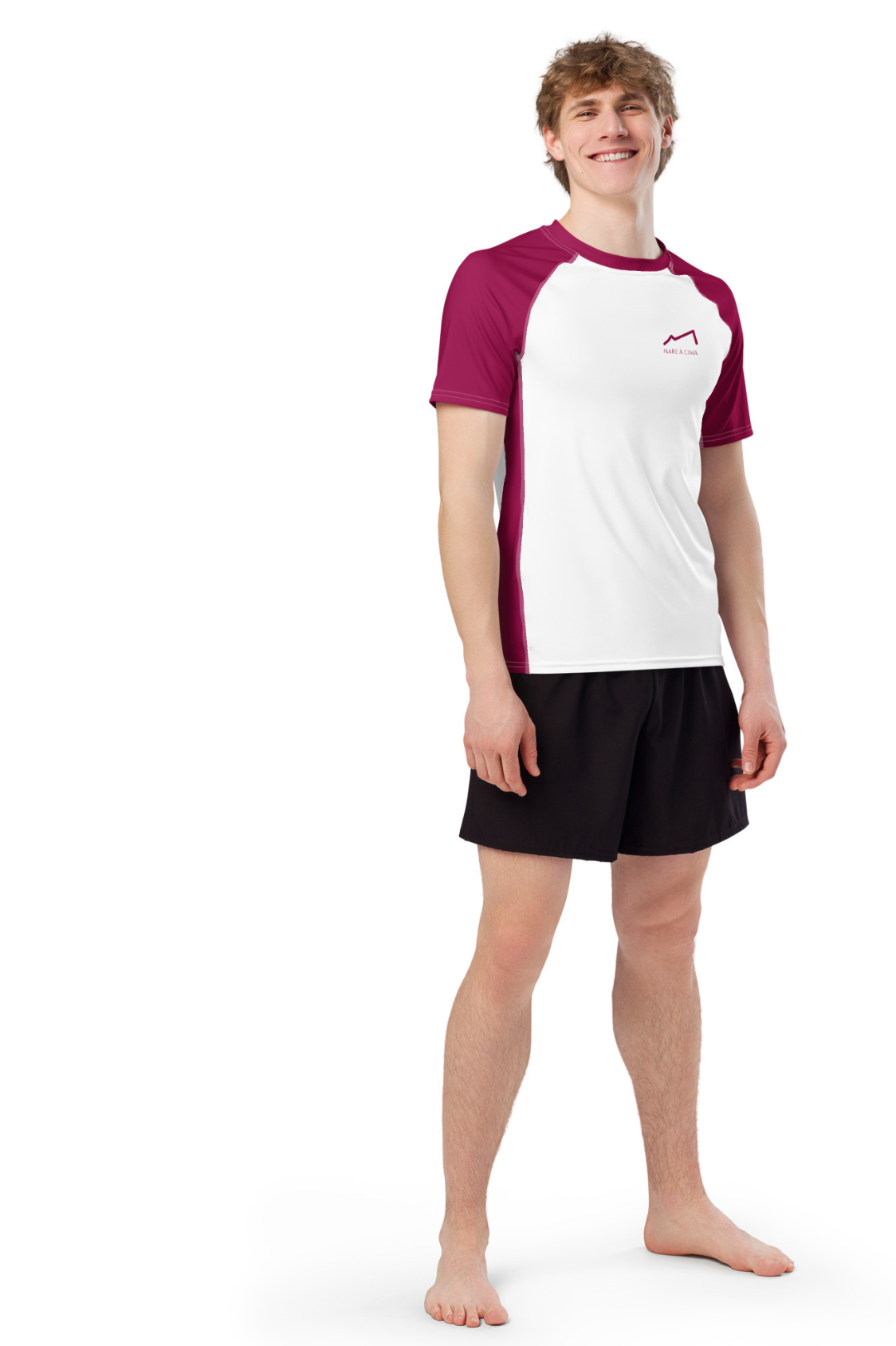 Haut de compression éco-responsable Homme Blanc/Pourpre MARE À CIMA